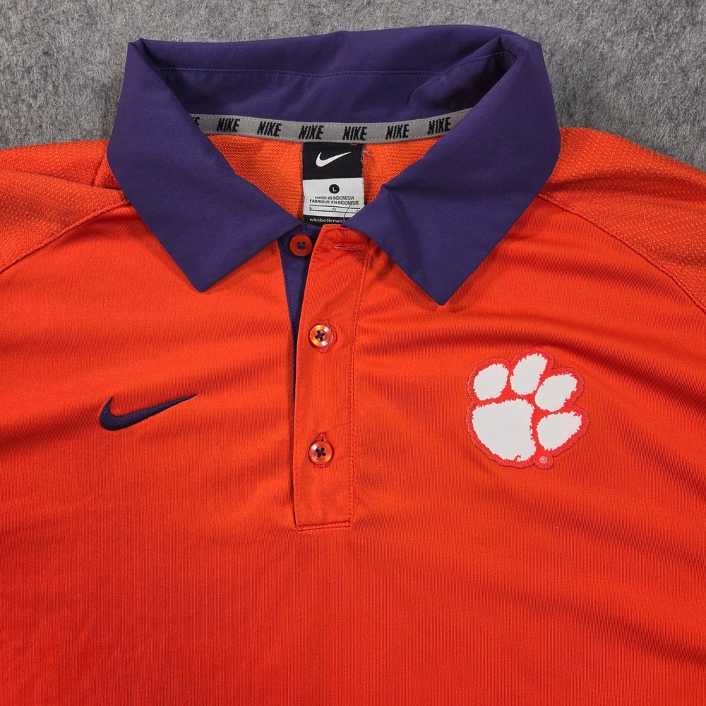 Clemson Tigers Polo Shirt Mens Large Orange Purple Nike Dri-FIT Stripe RN56323